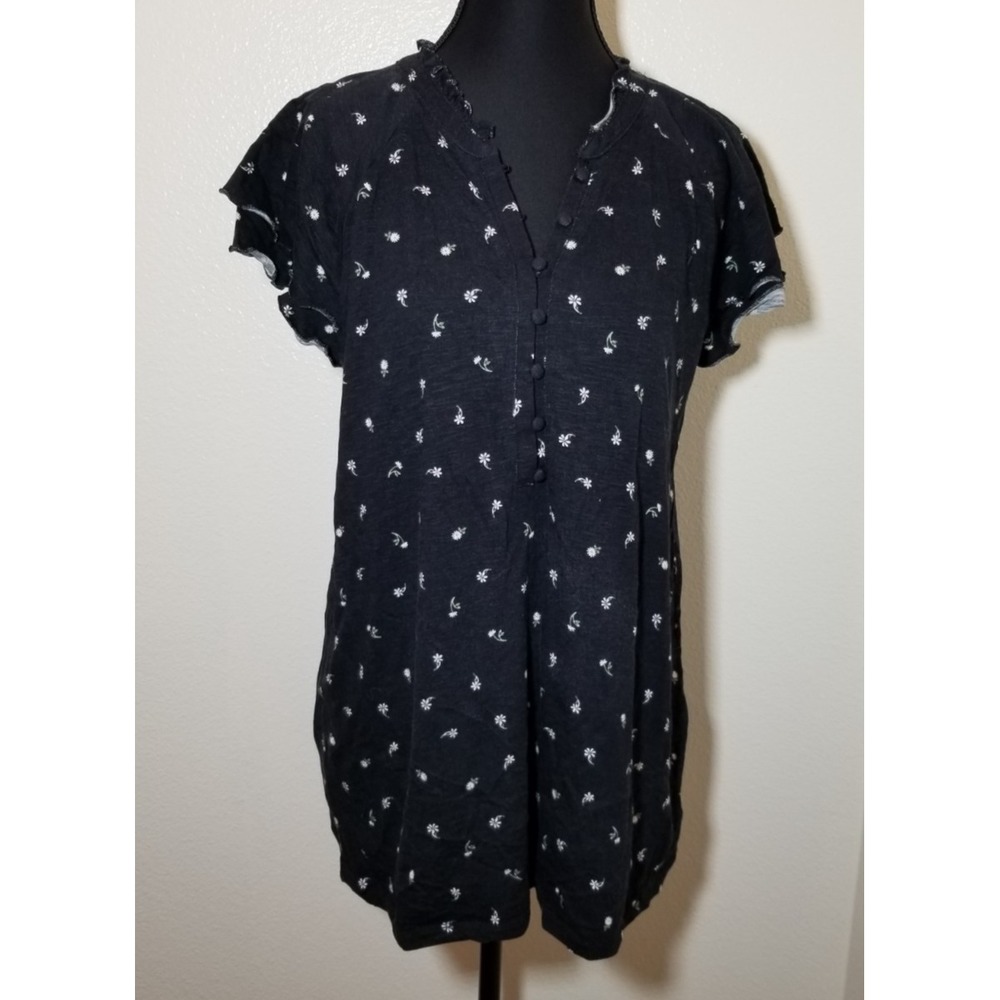 Torrid Womens Sz 0 Black Flora1 Flutter Sleeve Blouse Boho Hippie Retro Cottage